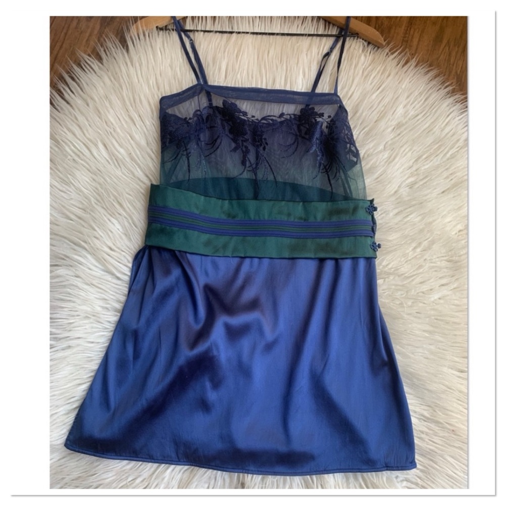 La Perla Kabuki Made In Italy Chemise Slip Nightgown Blue Green Small